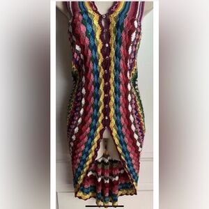 Twenty One Crochet Vest Top Shawl Cardigan Womens Size Small Rainbow Festival